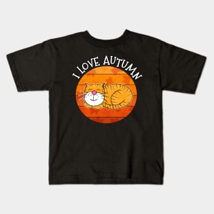 I Love Autumn Sleeping Cat Fall Thanksgiving Kids T-Shirt